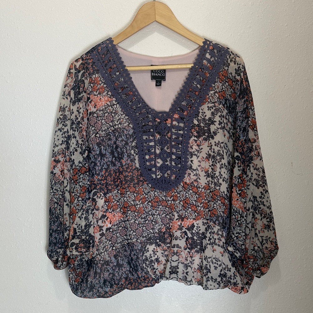 Coco Bianco Women's Floral Blouse - Purple and Pink, Size L